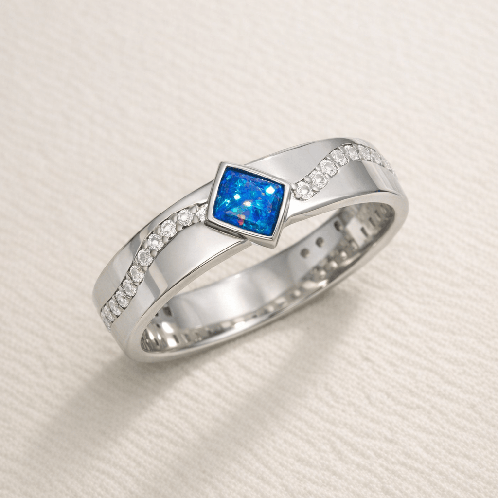 Top view of the Celeste Kite Ring made from solid silver with cremation ashes, hair or fur.