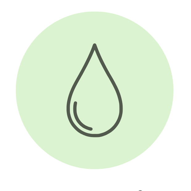 Icon of a water droplet on a light green circle with 'Waterproof' text below.