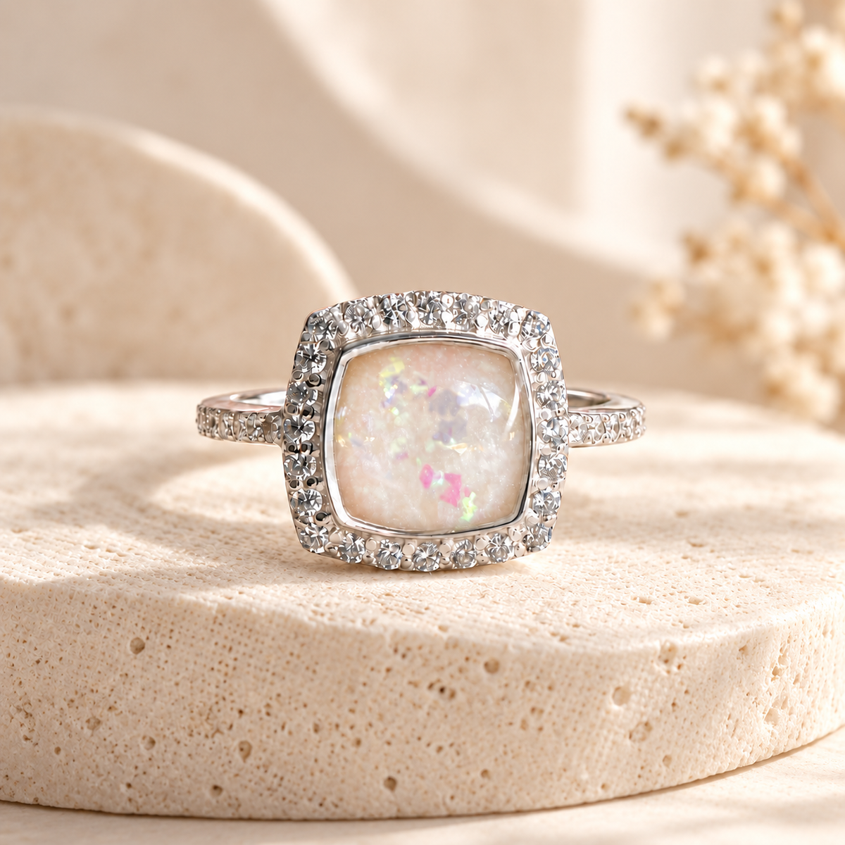 Adora Cushion keepsake ring in silver with breastmilk stone