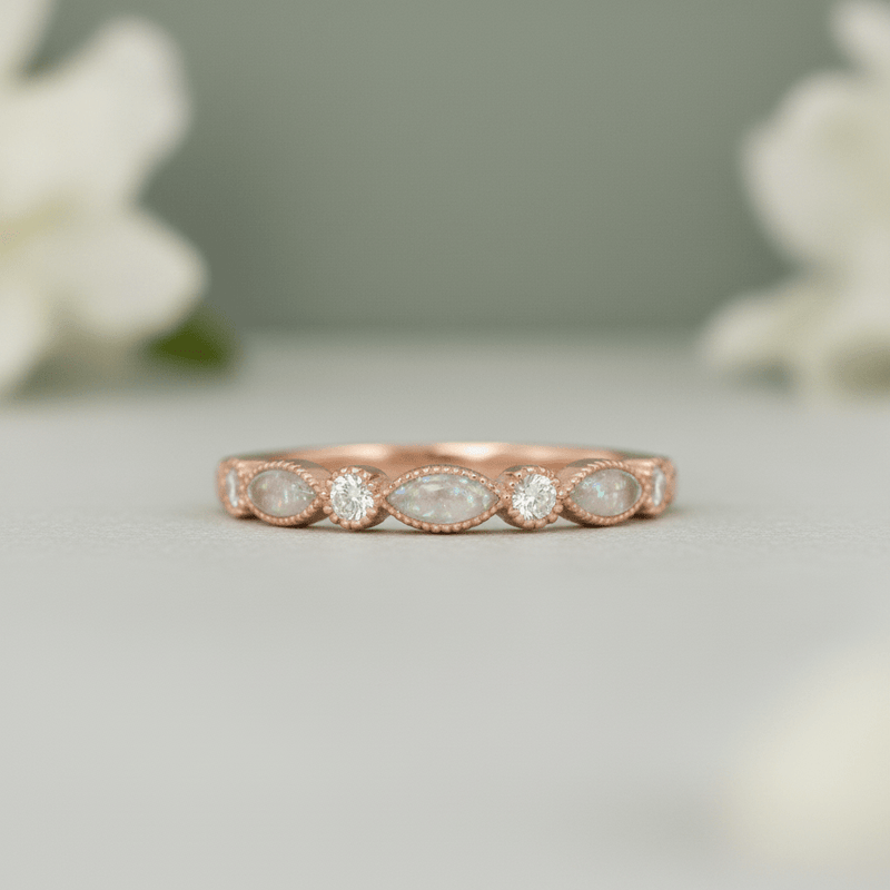 Devotion Marquise Eternity Ring made from solid silver and plated in rose gold, personalised with breastmilk keepsake stones
