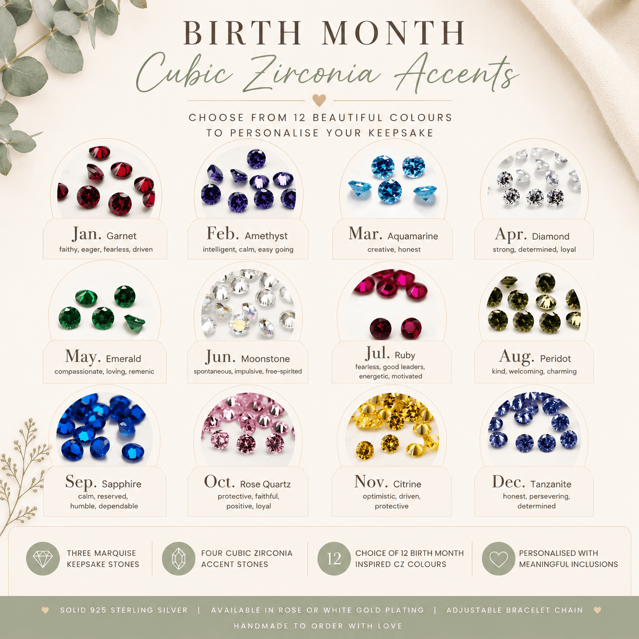 MARQUISE BIRTH MONTH BRACELET showcasing Cubic Zirconia accents for each birth month in stunning colors.