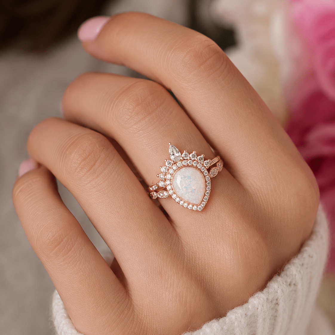 Ophelia Art Deco Halo Ring made from solid silver and customised with cremation ash in a blue memorial keepsake stone.